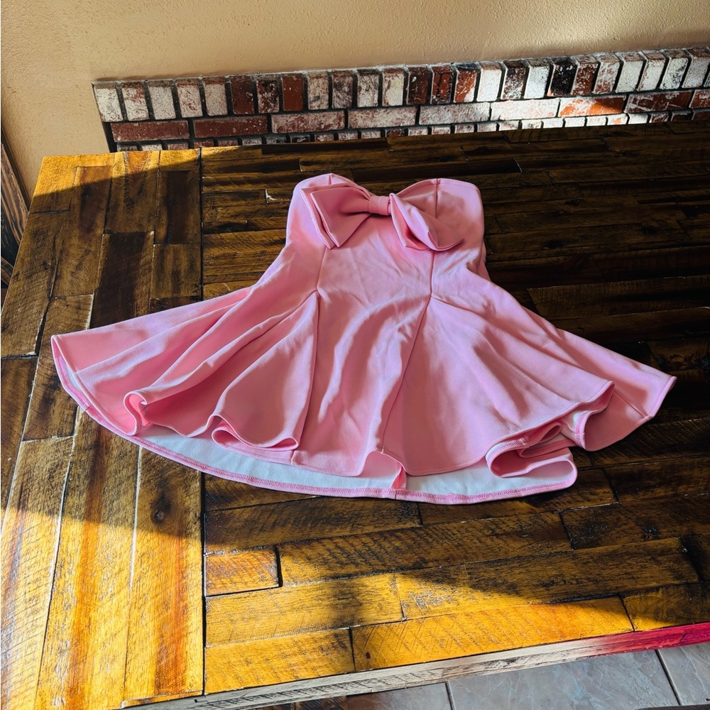 Pink Strapless Dress with Bow Detail